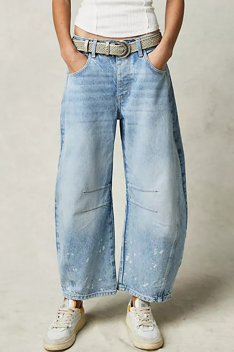 Casual Street Solid Pocket High Waist Denim Jeans