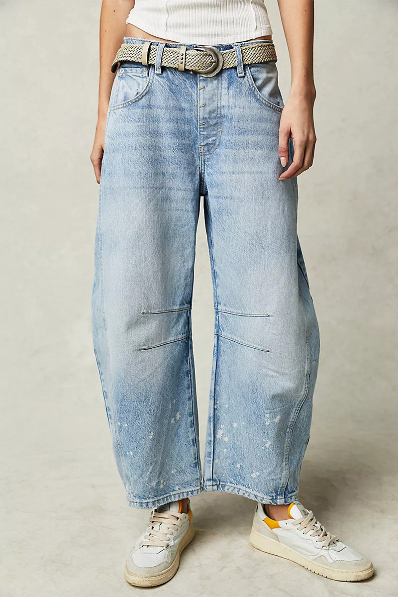 Casual Street Solid Make Old Loose Denim Jeans(No Belt)