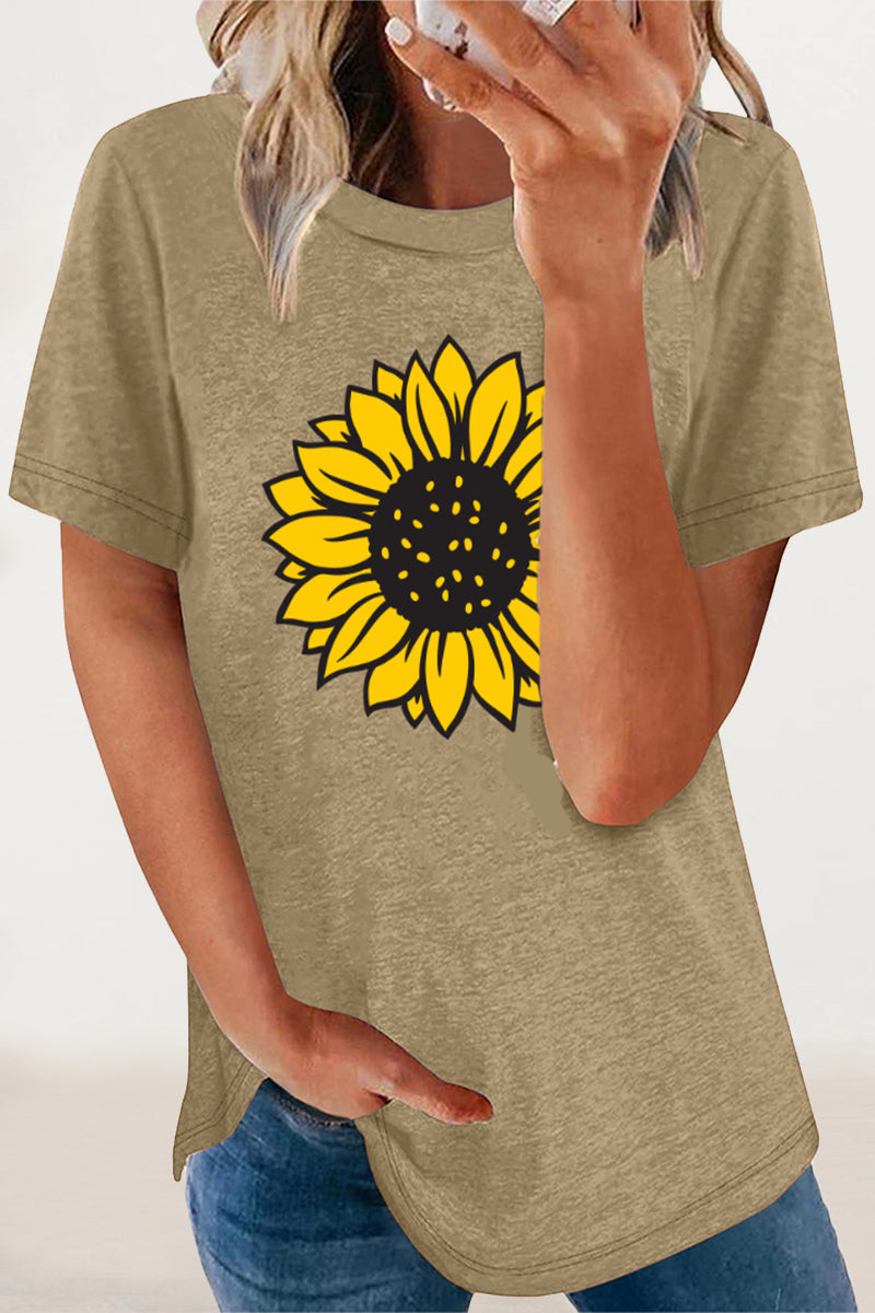 Casual Print Flowers O Neck T-Shirts