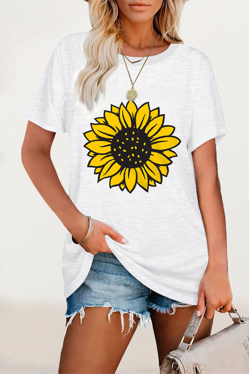 Casual Print Flowers O Neck T-Shirts