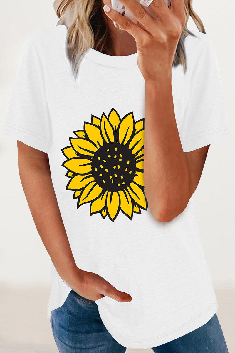 Casual Print Flowers O Neck T-Shirts