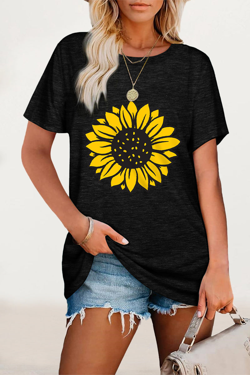 Casual Print Flowers O Neck T-Shirts