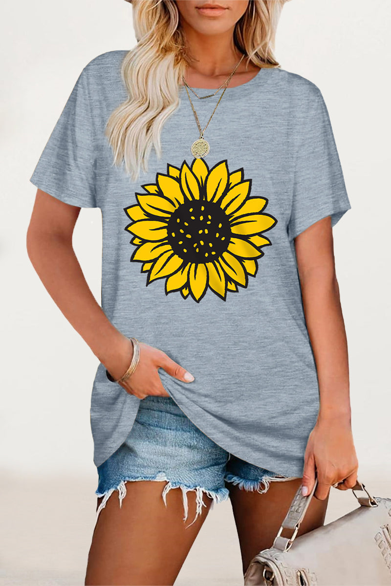 Casual Print Flowers O Neck T-Shirts