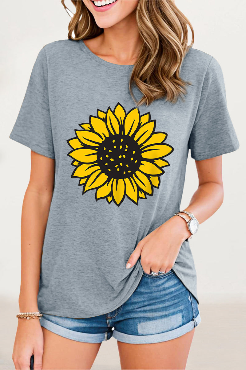 Casual Print Flowers O Neck T-Shirts