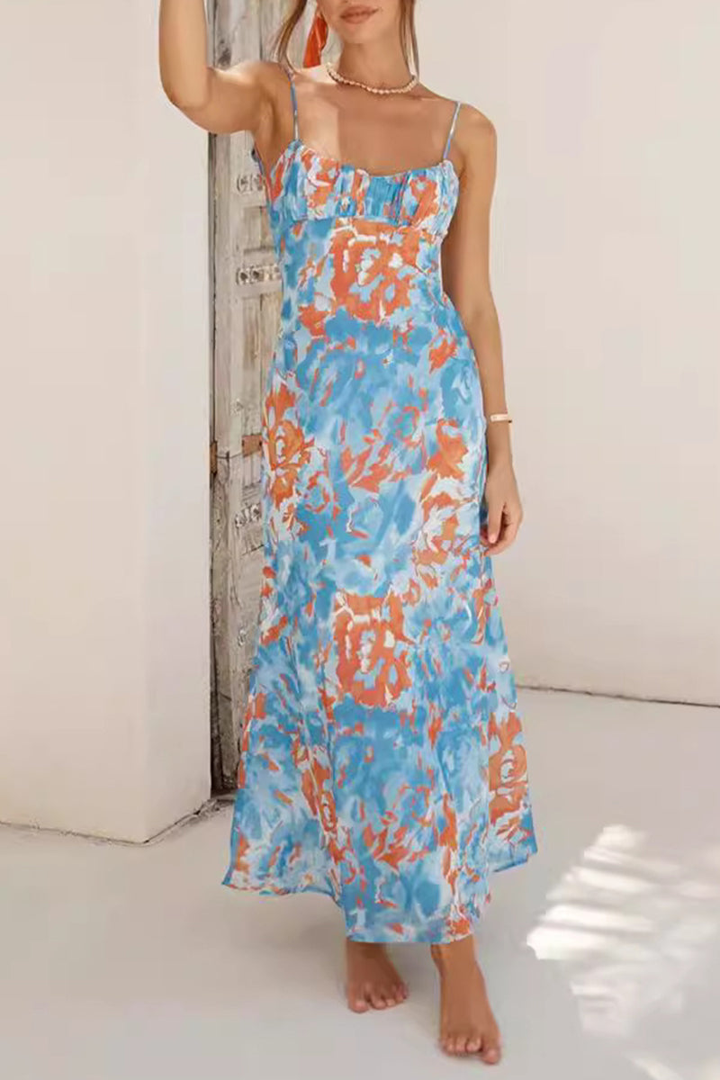 Sexy Vacation Floral Patchwork U Neck Sling Dresses