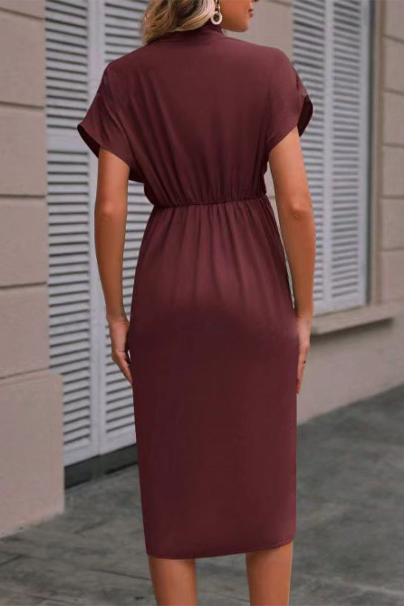 Elegant Solid Fold V Neck A Line Dresses