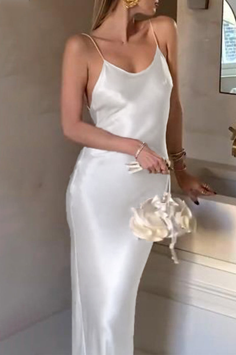 Sexy Solid Backless V Neck Sling Dresses