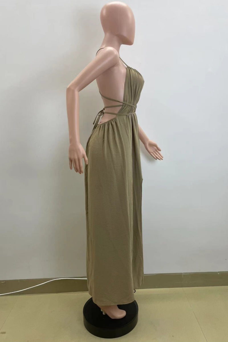 Sexy Solid Backless Cross Straps Spaghetti Strap Long Dresses