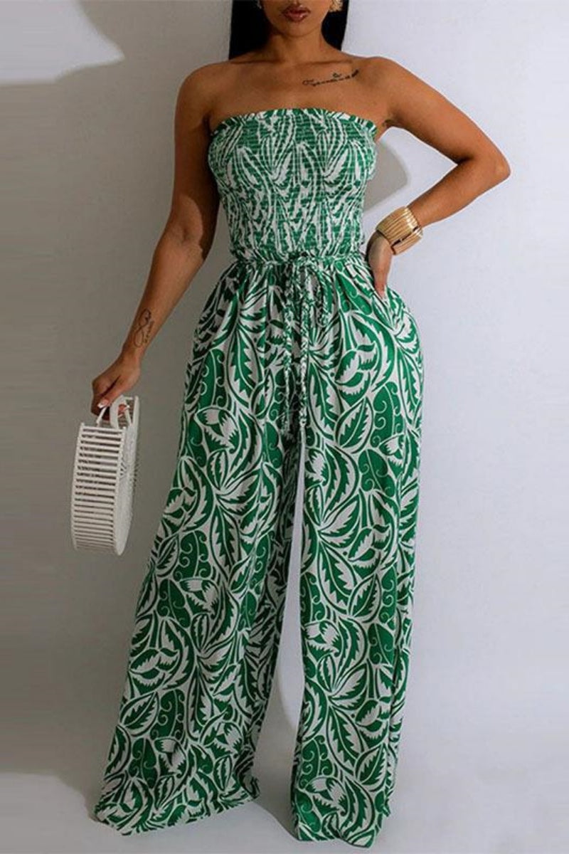 Sexy Casual Print Strapless Bodycon Jumpsuits(4 Colors)