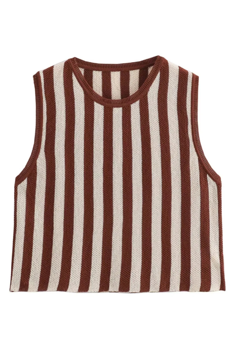 Casual Street Stripe Weave O Neck Sleeveless Two Pieces