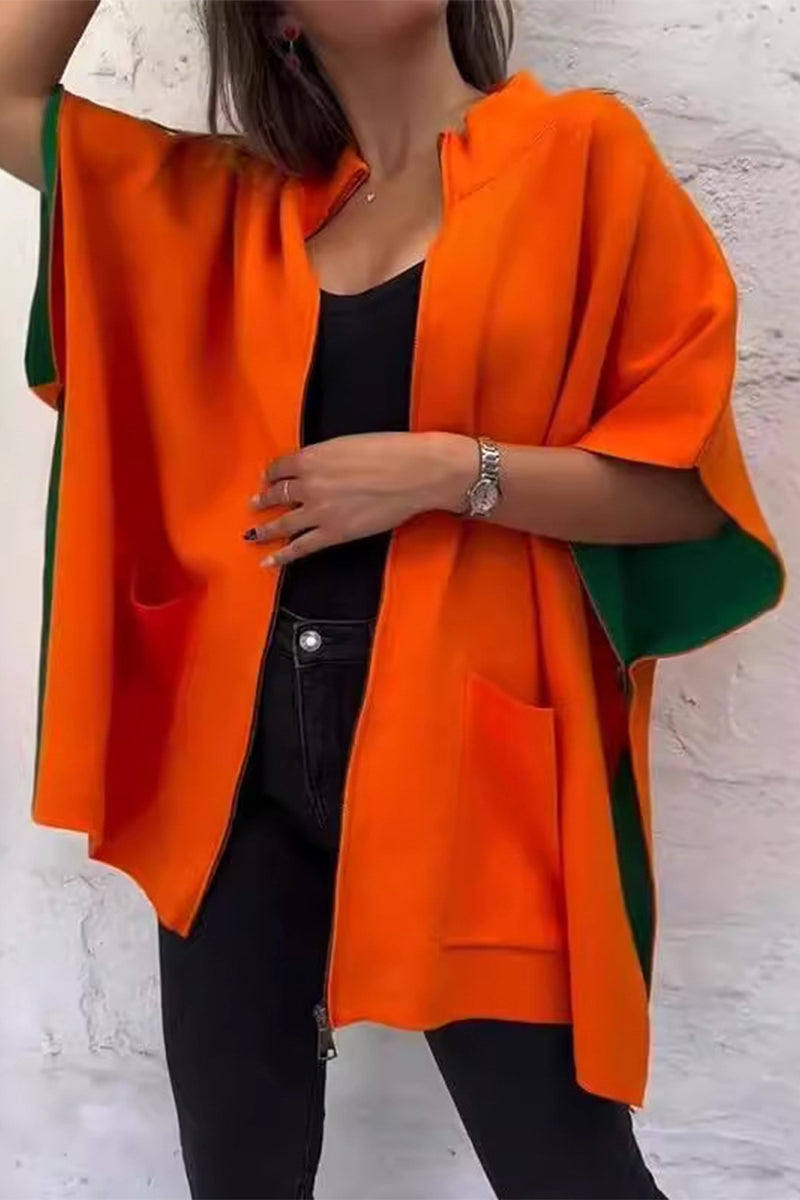 Casual Street Pocket Slit Zipper Mandarin Collar Outerwear(3 Colors)