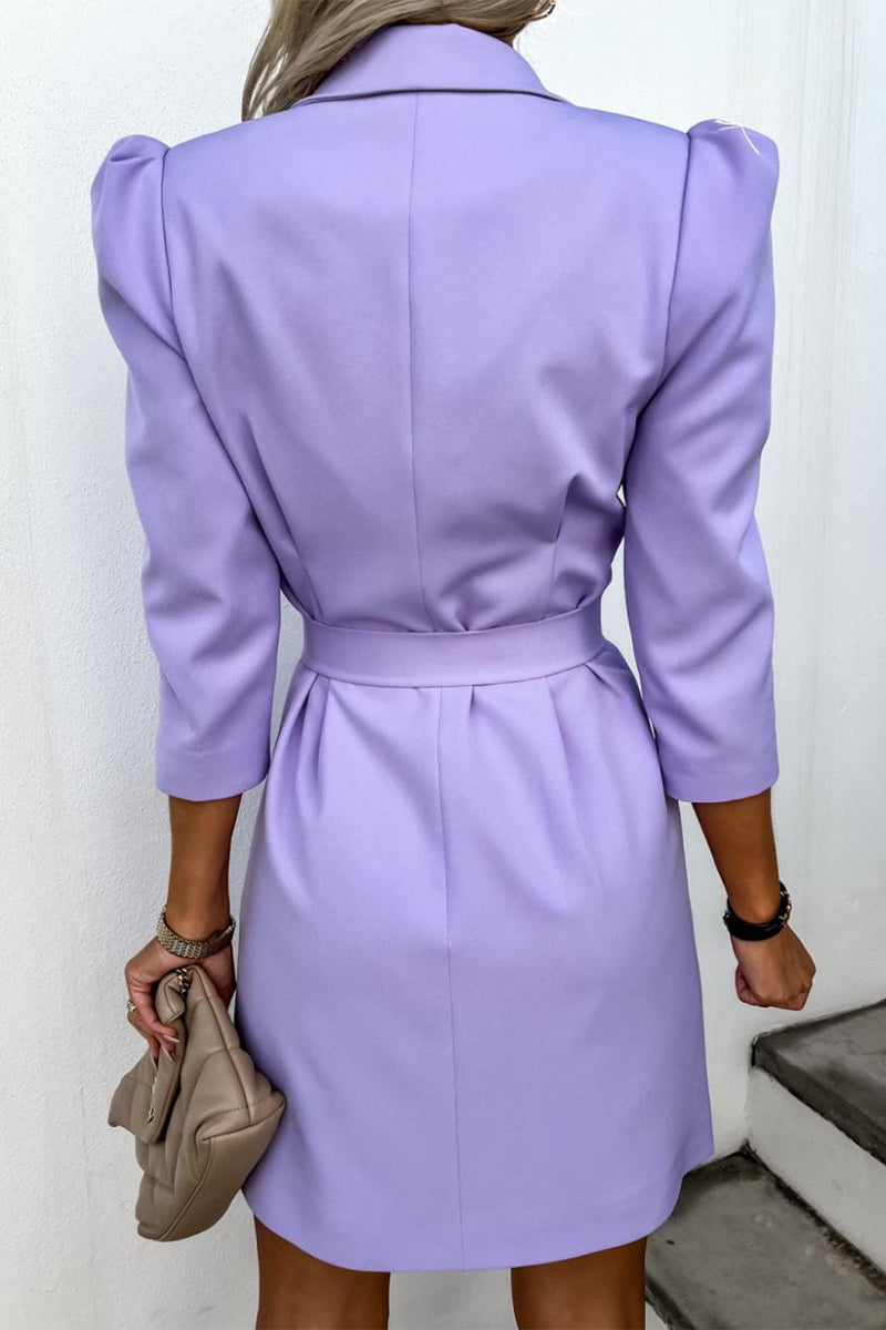 Elegant Buttons With Belt Turn-back Collar Shirt Dresses