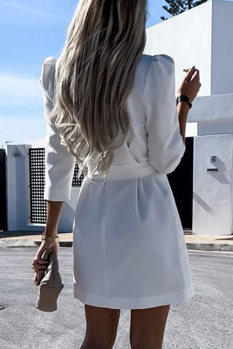 Elegant Buttons With Belt Turn-back Collar Shirt Dresses