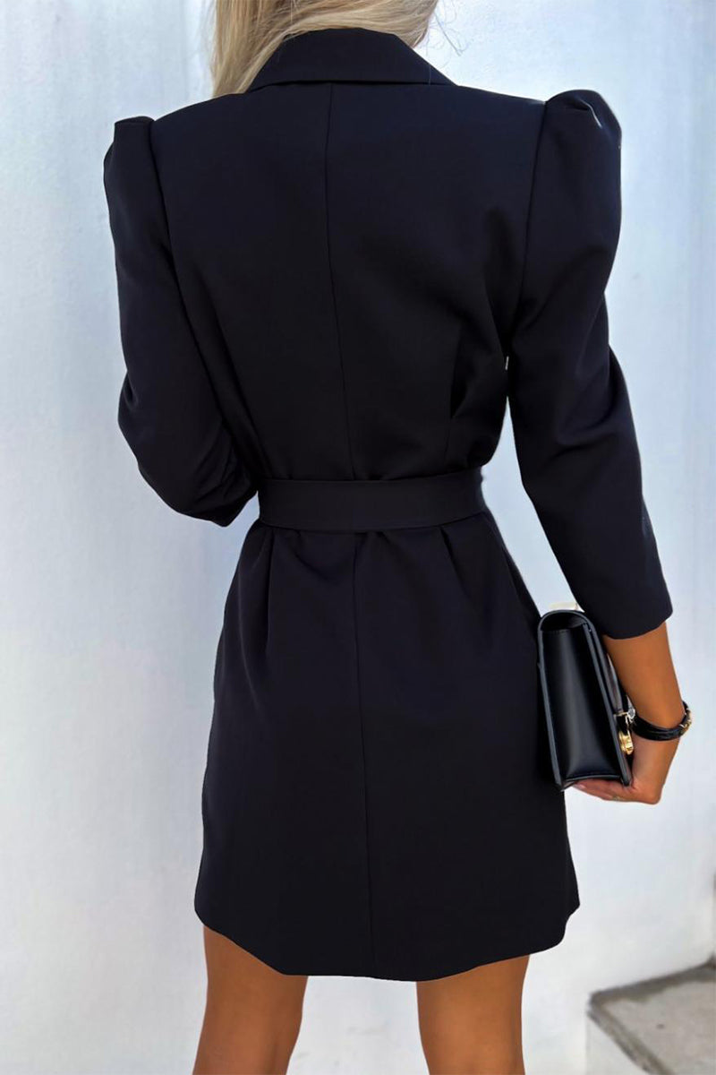 Elegant Buttons With Belt Turn-back Collar Shirt Dresses