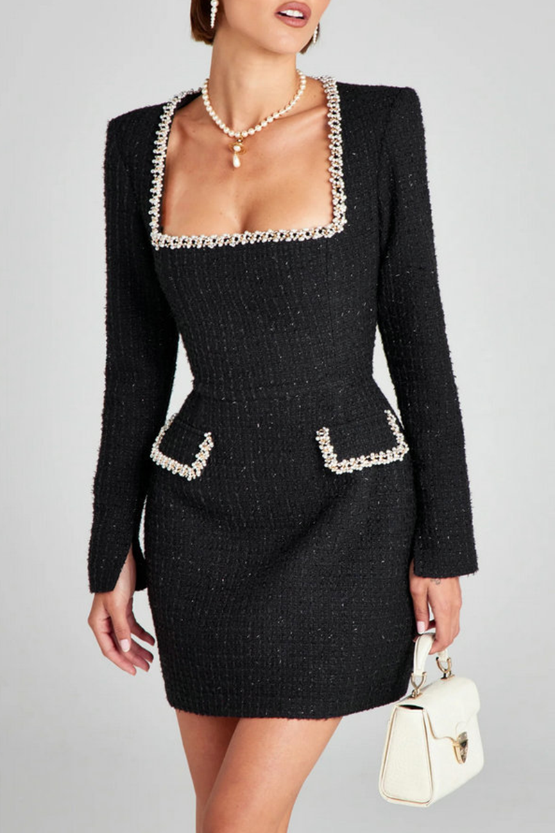 Celebrities Elegant Rhinestone Decor Turndown Collar A Line Dresses(3 Colors)