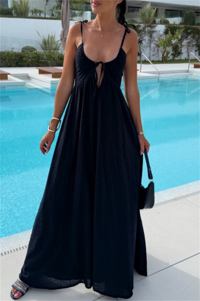 Sexy Vacation Backless Belted Halter Long Dresses(4 Colors)