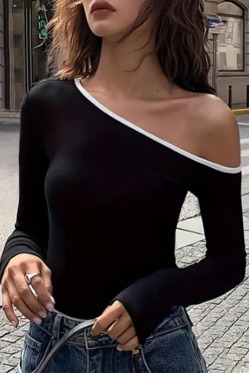 Sexy Casual Street Patchwork Contrast Oblique Collar Tops