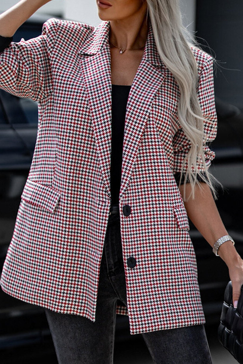 Casual Plaid Buttons Contrast Turn-back Collar Outerwear(3 Colors)