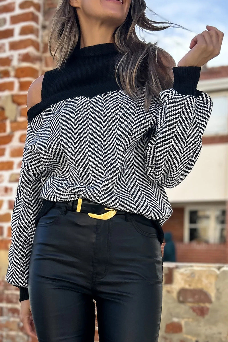 Casual Stripe Weave Contrast Half A Turtleneck Sweaters