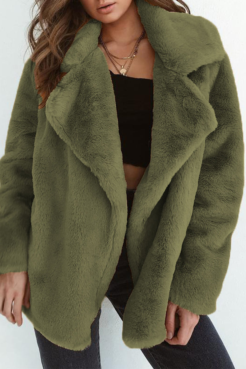 Casual Patchwork Fluffy Turndown Collar Outerwear(7 Colors)