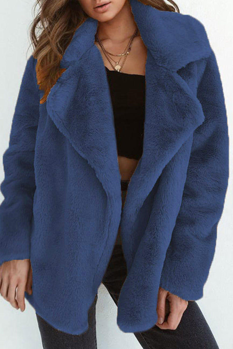 Casual Patchwork Fluffy Turndown Collar Outerwear(7 Colors)