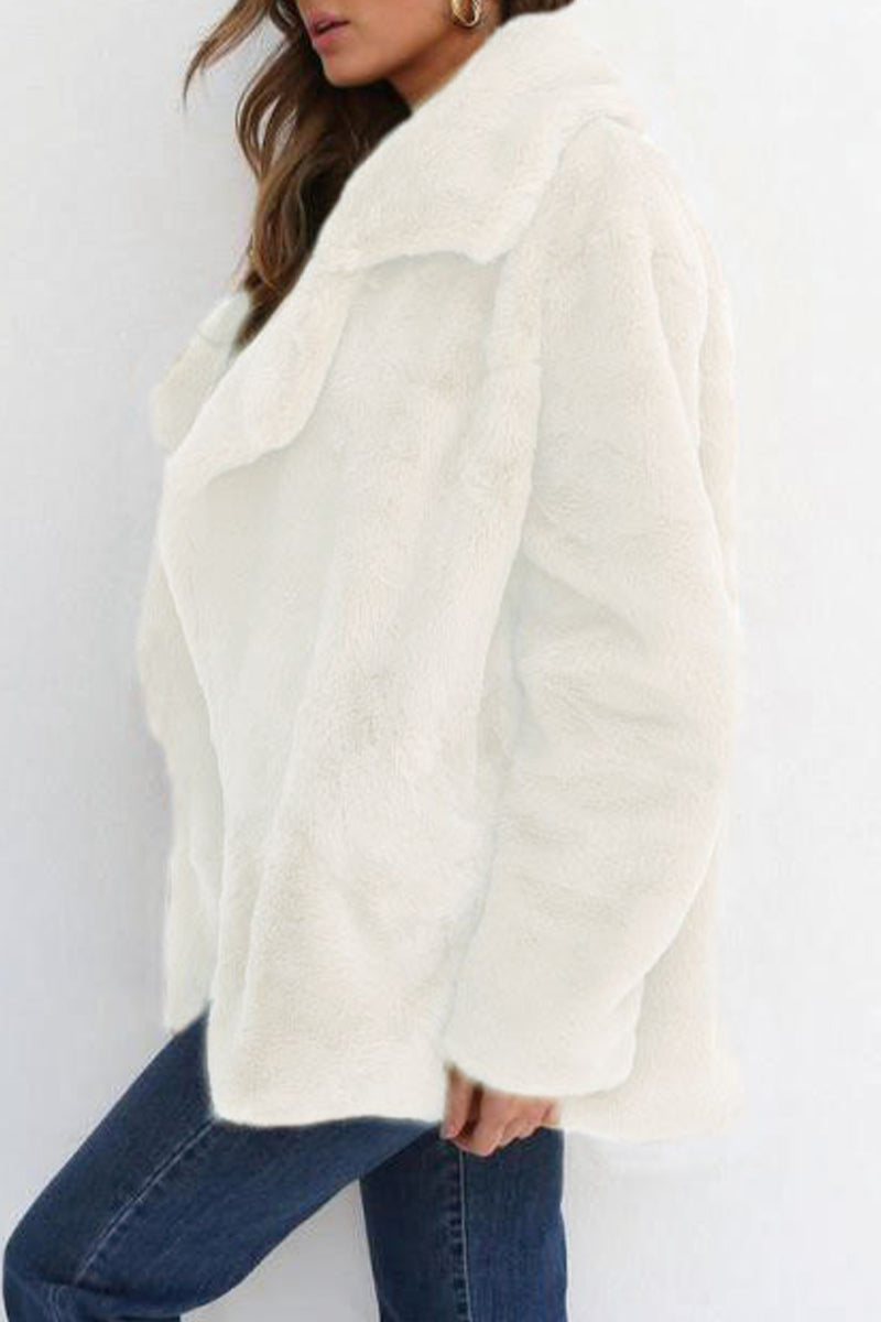 Casual Patchwork Fluffy Turndown Collar Outerwear(7 Colors)