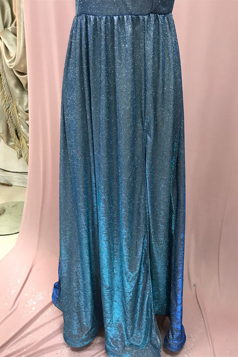 Sexy Slit Sequined Strapless Evening Dresses