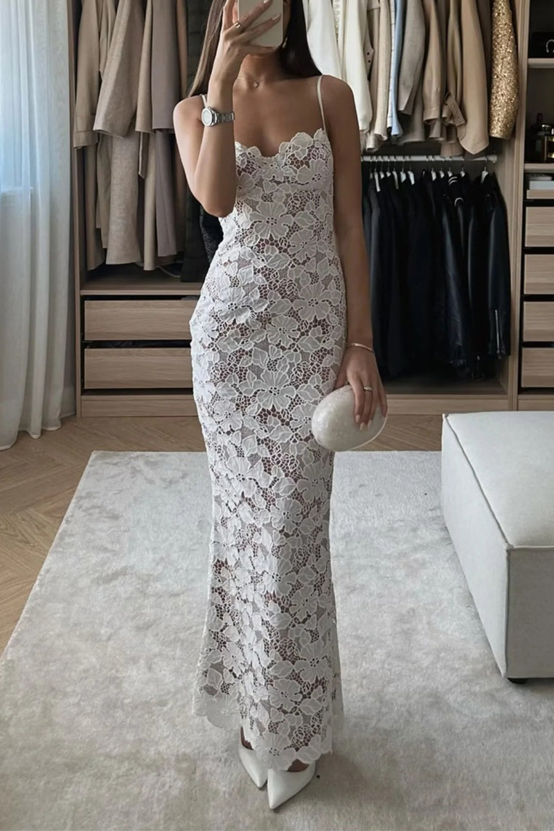 Sexy Lace Strap Design V Neck Long Dresses