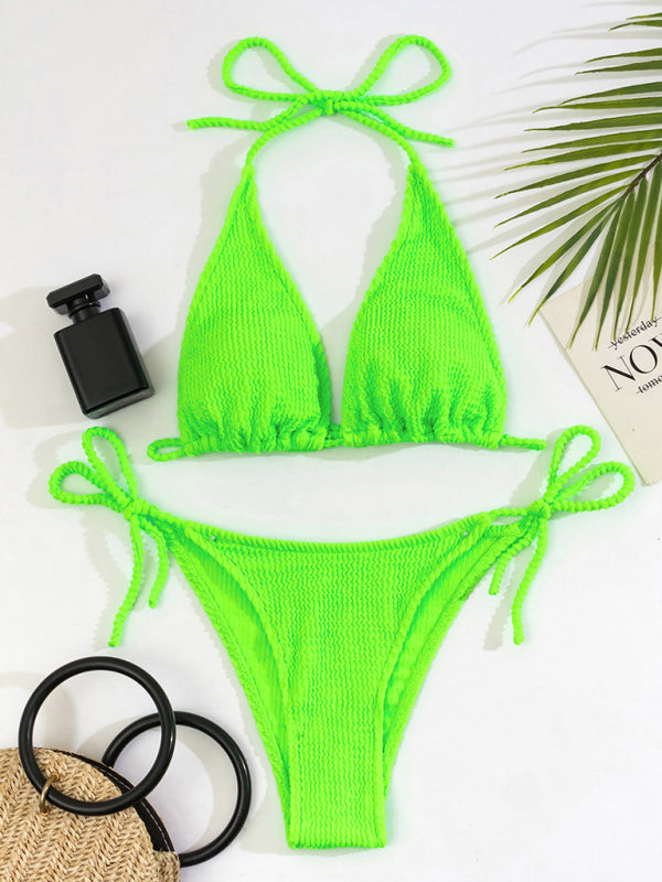 New bikini solid color suit split strap sexy three-point swimsuit