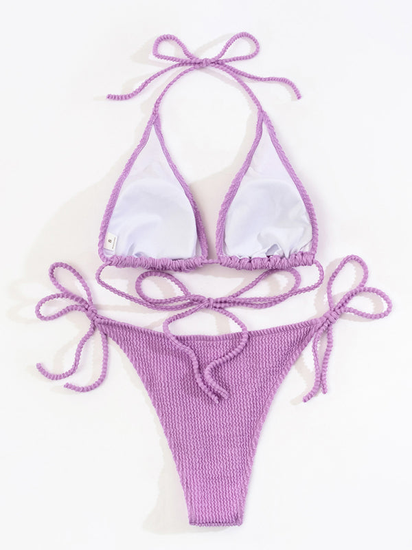 New bikini solid color suit split strap sexy three-point swimsuit