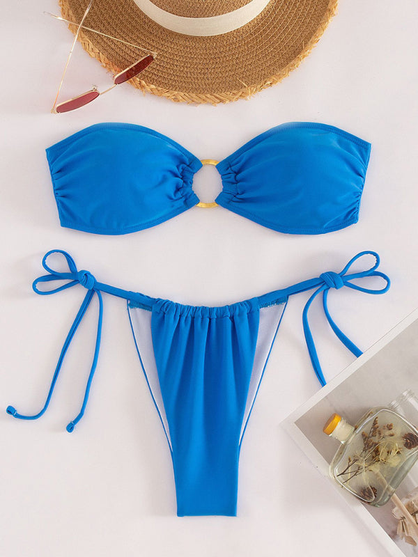 New solid color split swimsuit tube top sexy bikini