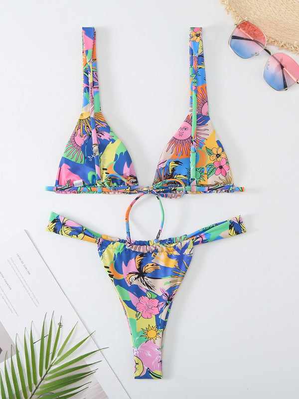 Women's printed sexy backless bikini