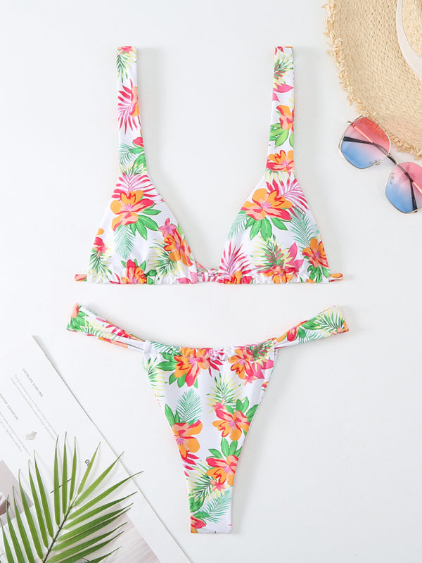 Women's printed sexy backless bikini