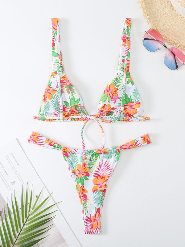 Women's printed sexy backless bikini